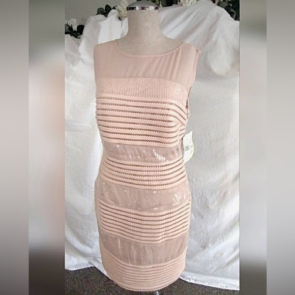 Signature by Sangria Dresses & Skirts - 🩷 Brand New Sangria Cream Shell dress with Cream Sequins and mesh top size 4